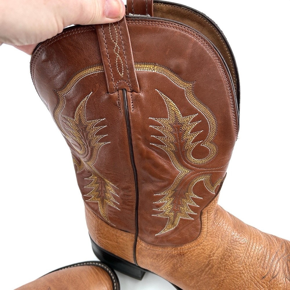 Tony Lama Leather Western Cowboy Boots Mens 12 Brown Rodeo Concert Ranch Work - Picture 16 of 16